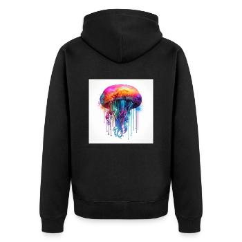 Neonfarbene Qualle schwimmt im Meer - Unisex Premium Bio Zip Hoodie - Schwarz - Hinten - Nico (187cm)