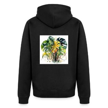 Aquarelle dessinée à la main Monstera plante - Veste à capuche bio Premium Unisexe - noir - Dos - Nico (187cm)