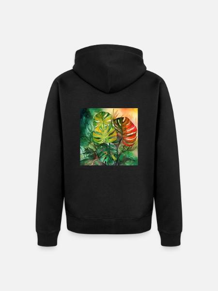 Håndtegnet akvarel Monstera plante - Premium økologisk unisex-hættejakke - sort