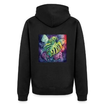 Aquarelle dessinée à la main Monstera plante - Veste à capuche bio Premium Unisexe - noir - Dos - Nico (187cm)