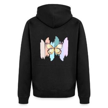 Regenbogen-Schmetterling - Unisex Premium Bio Zip Hoodie - Schwarz - Hinten - Nico (187cm)