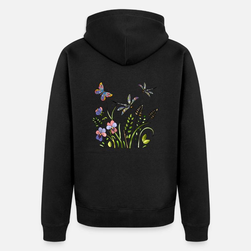 Libellules et papillon - Veste à capuche bio Premium Unisexe - noir