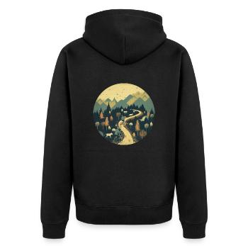 Radtour auf einen Berg mit Ziegen - Unisex Premium Bio Zip Hoodie - Schwarz - Hinten - Nico (187cm)