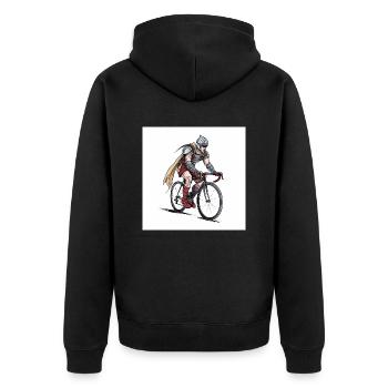 Road Warrior - Viking Warrior Road Cyclist - Unisex Premium Organic Zip Hoodie - black - Back - Nico (187cm)