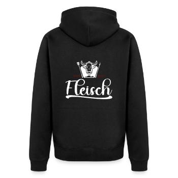 Fleisch Logo mit Stier Weiß - Unisex Premium Bio Zip Hoodie - Schwarz - Hinten - Nico (187cm)