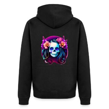 Skull Boho Multicolor Frauen Schädel mit Blumen - Unisex Premium Bio Zip Hoodie - Schwarz - Hinten - Nico (187cm)