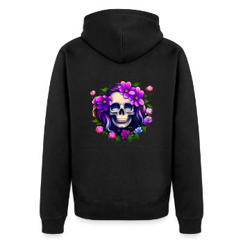 Lila Flowers Boho Women Skull - Unisex Premium Bio Zip Hoodie - Schwarz - Hinten - Nico (187cm)