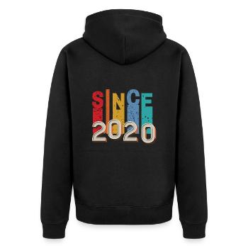 Seit 2020 retro - Unisex Premium Bio Zip Hoodie - Schwarz - Hinten - Nico (187cm)