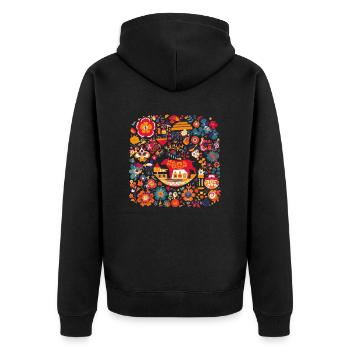 Traditionelles spanisches Design - Unisex Premium Bio Zip Hoodie - Schwarz - Hinten - Nico (187cm)