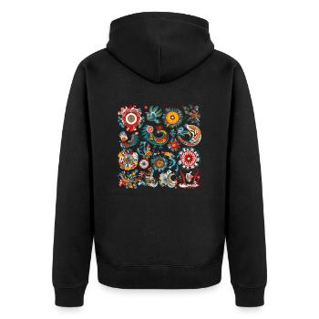 Blumen und Vögel - Unisex Premium Bio Zip Hoodie - Schwarz - Hinten - Nico (187cm)