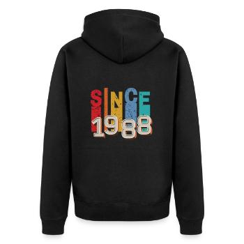Seit 1988 retro - Unisex Premium Bio Zip Hoodie - Schwarz - Hinten - Nico (187cm)