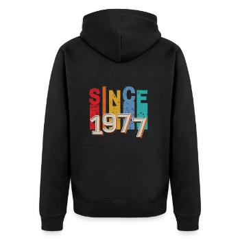 Seit 1977 retro - Unisex Premium Bio Zip Hoodie - Schwarz - Hinten - Nico (187cm)