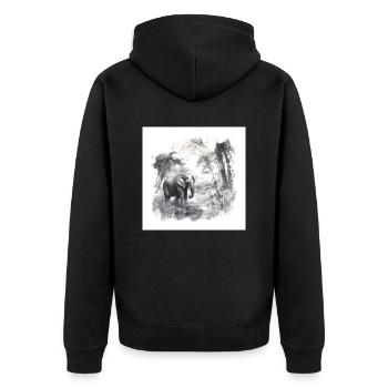 Aquarellzeichnung Elefant im Wald - Unisex Premium Bio Zip Hoodie - Schwarz - Hinten - Nico (187cm)