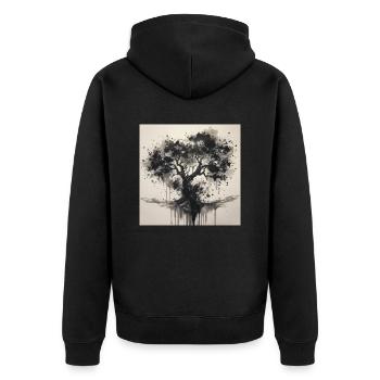 Black tree in watercolor style - Unisex Premium Organic Zip Hoodie - black - Back - Nico (187cm)