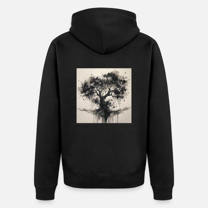 Schwarzer Baum im Aquarell-Stil - Unisex Premium Bio Zip Hoodie - Schwarz