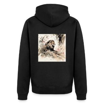 Watercolor illustration of a lion in the jungle - Unisex Premium Organic Zip Hoodie - black - Back - Nico (187cm)
