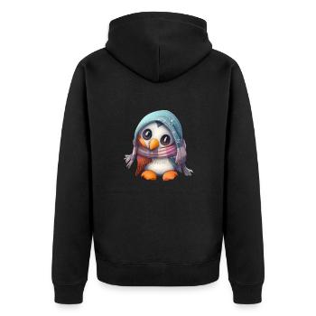 Freezing penguin with scarf - Unisex Premium Organic Zip Hoodie - black - Back - Nico (187cm)