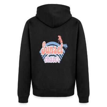 Sunset Chaser - Unisex Premium Bio Zip Hoodie - Schwarz - Hinten - Nico (187cm)