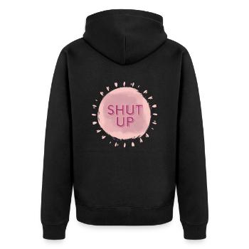 Halt den Mund - Unisex Premium Bio Zip Hoodie - Schwarz - Hinten - Nico (187cm)