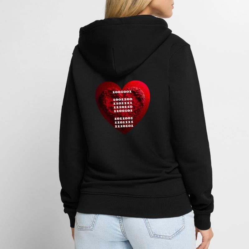 Déclaration d’amour cryptée en code binaire Veste à capuche bio Premium Unisexe