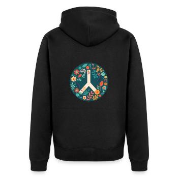Frieden und Liebe - Unisex Premium Bio Zip Hoodie - Schwarz - Hinten - Nico (187cm)