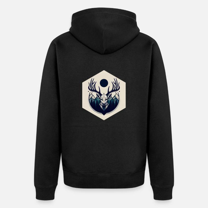 Hirsch mit Geweih - Unisex Premium Bio Zip Hoodie - Schwarz