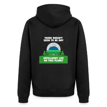 Kein intelligentes Leben hier - Unisex Premium Bio Zip Hoodie - Schwarz - Hinten - Nico (187cm)