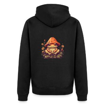 Cute toad with mushroom hat funny frog nature - Unisex Premium Organic Zip Hoodie - black - Back - Nico (187cm)