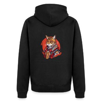 Chat samouraï - Veste à capuche bio Premium Unisexe - noir - Dos - Nico (187cm)