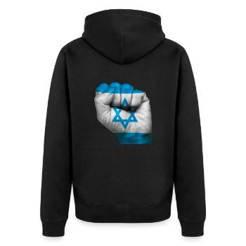 Flagge Israels auf geschlossener Faust gemalt - Unisex Premium Bio Zip Hoodie - Schwarz - Hinten - Nico (187cm)