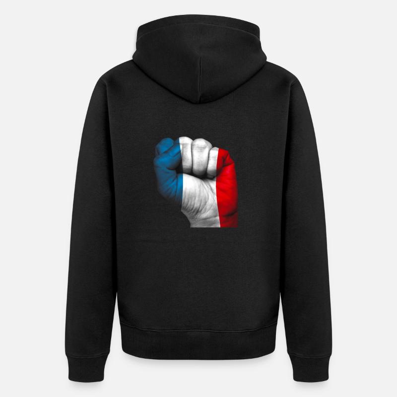 Drapeau français peint sur un poing fermé. - Veste à capuche bio Premium Unisexe - noir