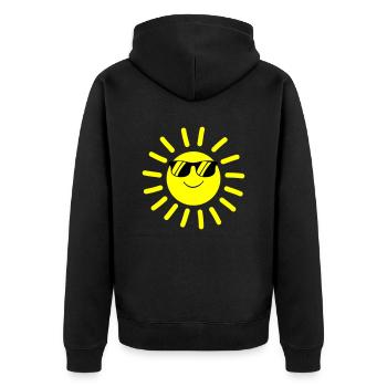 sonne smile - Unisex Premium Bio Zip Hoodie - Schwarz - Hinten - Nico (187cm)