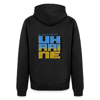 We stand with you - Unisex Premium Organic Zip Hoodie - black - Back - Nico (187cm)