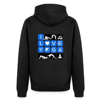 I love yoga formen symbole chakra Buchstaben - Unisex Premium Bio Zip Hoodie - Schwarz - Hinten - Nico (187cm)