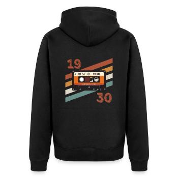 1930 Retro-Vintage-Jubiläum - Unisex Premium Bio Zip Hoodie - Schwarz - Hinten - Nico (187cm)