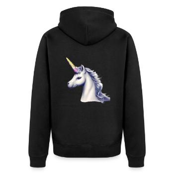 Einhorn Mädchen Einhörner Fabeltier Unicorn - Unisex Premium Bio Zip Hoodie - Schwarz - Hinten - Nico (187cm)