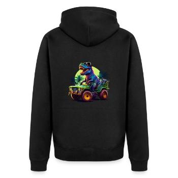 T Rex fährt Monster Truck - Unisex Premium Bio Zip Hoodie - Schwarz - Hinten - Nico (187cm)