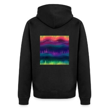 Aurora Dreams: Kollektion der Polarlichter - Unisex Premium Bio Zip Hoodie - Schwarz - Hinten - Nico (187cm)