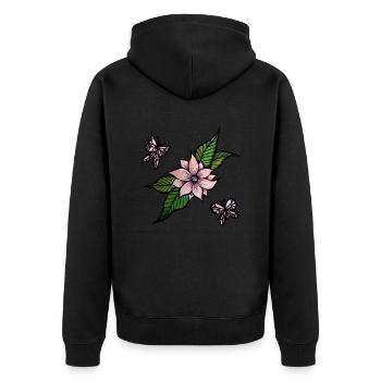 Blumen und Schmetterlinge - Unisex Premium Bio Zip Hoodie - Schwarz - Hinten - Nico (187cm)