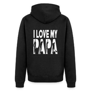 I Love My Papa Steel Worker - Unisex Premium Bio Zip Hoodie - Schwarz - Hinten - Nico (187cm)