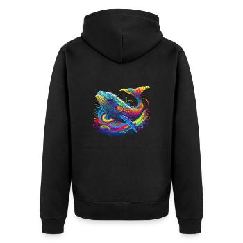 Neon - Whale - Floating in Space - neg - Unisex Premium Bio Zip Hoodie - Schwarz - Hinten - Nico (187cm)