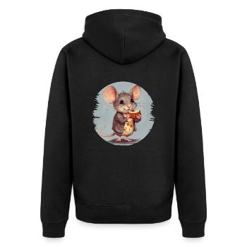 Maus mit Schokoriegel - Unisex Premium Bio Zip Hoodie - Schwarz - Hinten - Nico (187cm)
