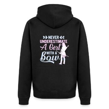 Never Underestimate A Girl With A Bow Archery Bow - Unisex Premium Organic Zip Hoodie - black - Back - Nico (187cm)