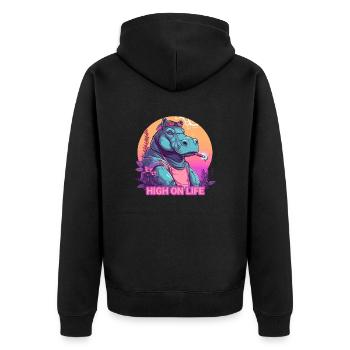 Hippos - High on Life - Unisex Premium Bio Zip Hoodie - Schwarz - Hinten - Nico (187cm)