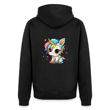 ErSa Solutions. Colorful unicorn cub - Unisex Premium Organic Zip Hoodie - black - Back - Nico (187cm)