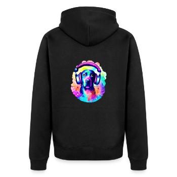 Labrador Retriever, propriétaire du Labrador, écoute de la musique - Veste à capuche bio Premium Unisexe - noir - Dos - Nico (187cm)