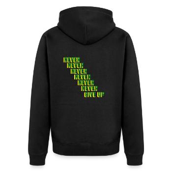 never give up - Unisex Premium Organic Zip Hoodie - black - Back - Nico (187cm)