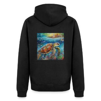 Modern Colourful Turtle Wall Art - Unisex Premium Organic Zip Hoodie - black - Back - Nico (187cm)