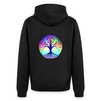 Lebensbaum Meditation Yoga Baum des Lebens - Unisex Premium Bio Zip Hoodie - Schwarz - Hinten - Nico (187cm)