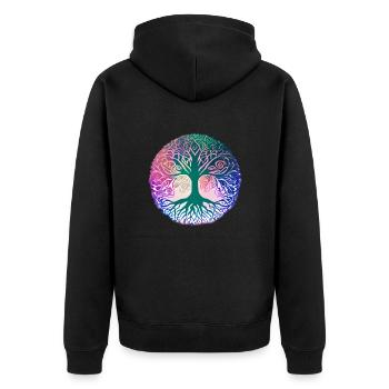 Lebensbaum Baum des Lebens Yoga Meditation - Unisex Premium Bio Zip Hoodie - Schwarz - Hinten - Nico (187cm)